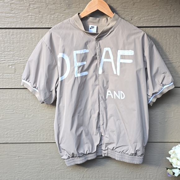 "Deaf And" Nike Collab Nike Short Sleeve Warm Up Jacket Top Button Up Me… - Picture 1 of 11